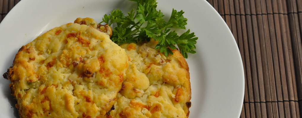 Bacon Scallions Cheddar Biscuits served with Honey Butter